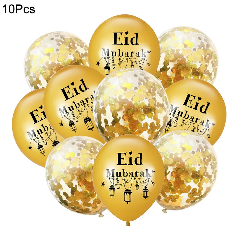 10Pcs Eid Mubarak Latex Balloon Ramadan Kareem Decoration Air