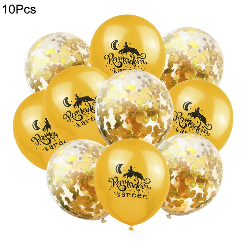 10Pcs Eid Mubarak Latex Balloon Ramadan Kareem Decoration Air